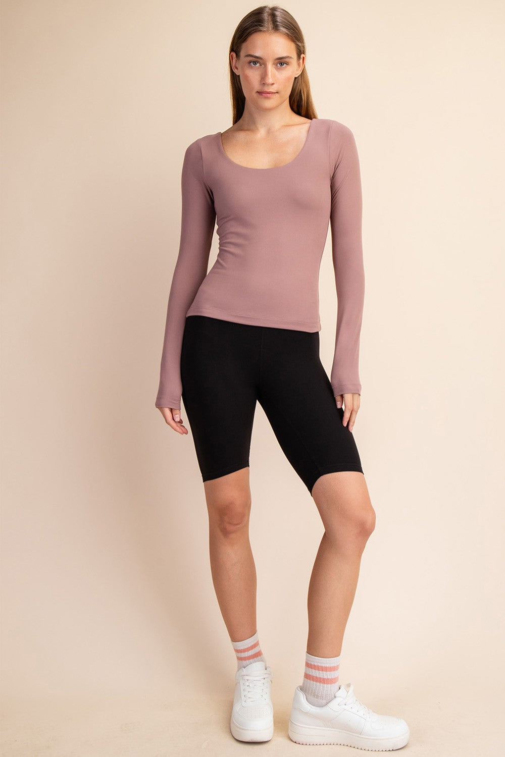Pink Long Sleeve Scoop Neck Top