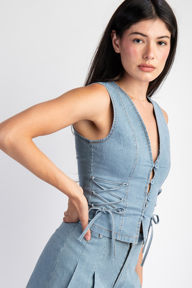 STRIPED STRETCH DENIM VEST