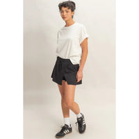 Black Lounge Skort with Drawstring Waist and Side Slit