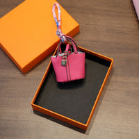 Mini Top Handle Bag Charm Keychain with Lock Detail and Scarf Strap