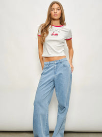 Ciao Bella Graphic Ringer Tee with Red Trim
