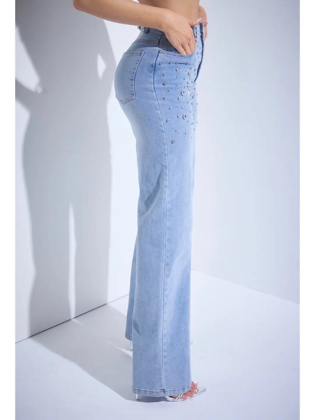 Crystal Stud High-Rise Flare Jeans