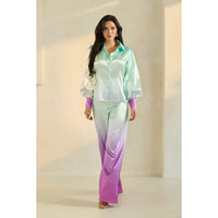 Satin Ombre Button-Up Shirt and Wide-Leg Pant Set
