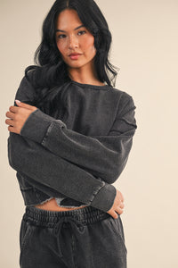 Vintage Wash Open Back Sweatshirt - Charcoal Relaxed Fit Pullover