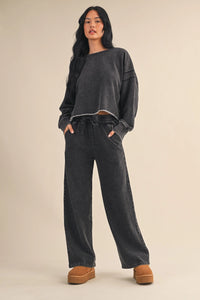 Vintage Wash Open Back Sweatshirt - Charcoal Relaxed Fit Pullover