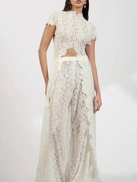 White Lace Crop Top and Maxi Skirt Set
