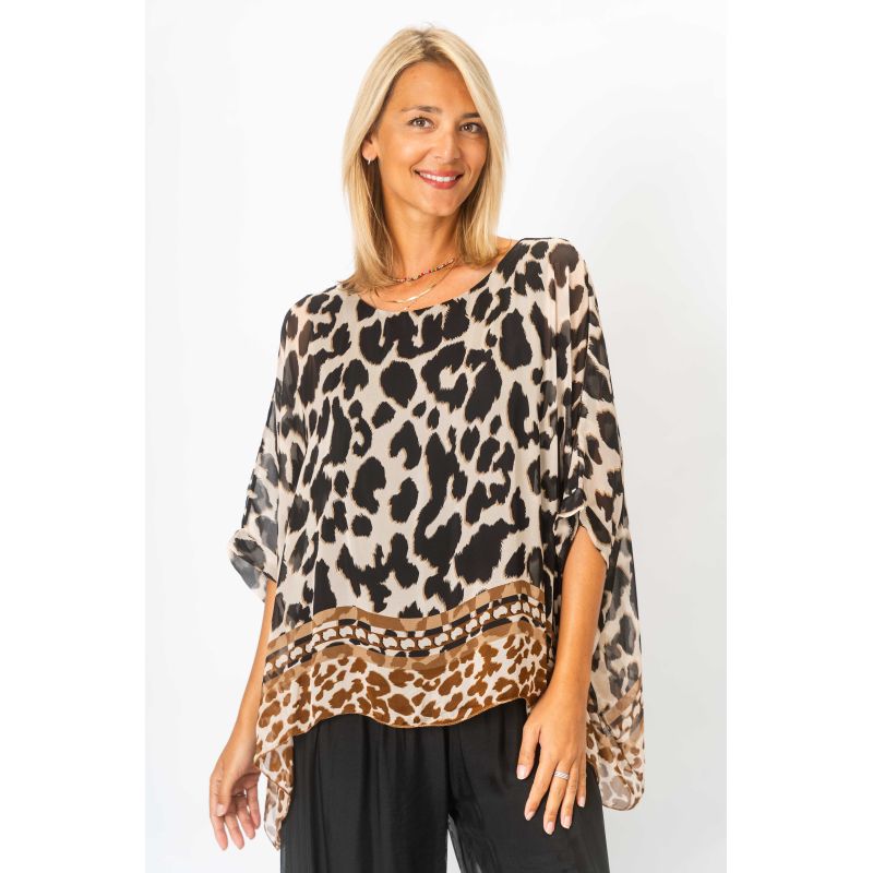 Black Printed Silk Top