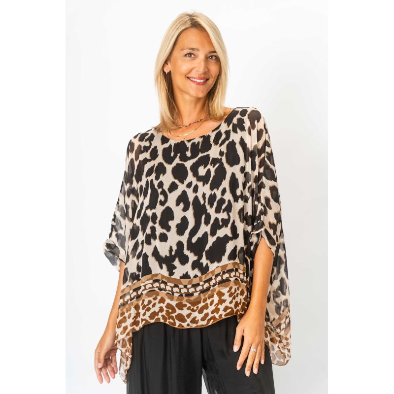 Black Printed silk top