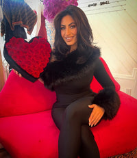 Black Shawl with Rabbit Fur Trim