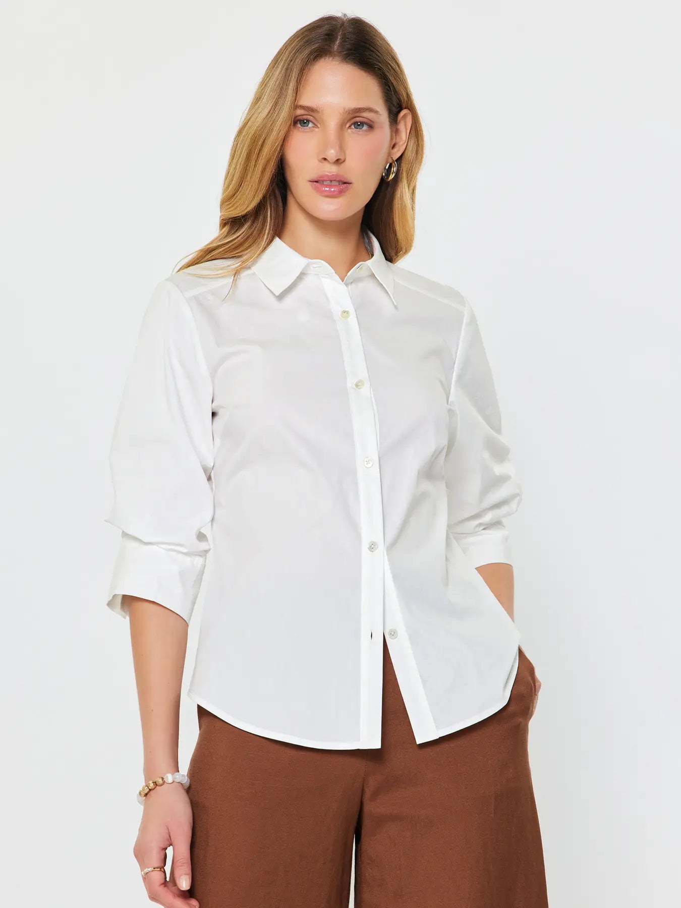 White Button-Down Collared Shirt with Rolled Sleeves