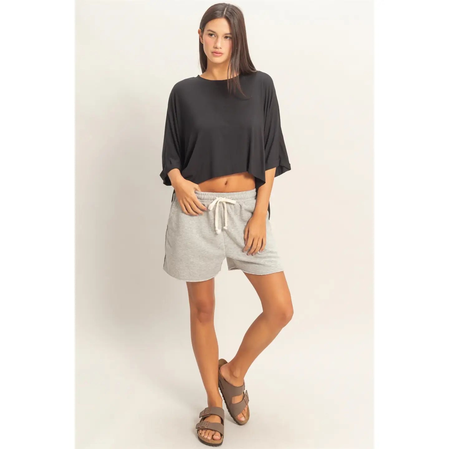 Black Oversized Cropped Lounge Tee