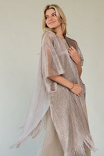 GLITTER TASSEL MESH SLEEVE LOOSE FIT KIMONO COVER UP PINK