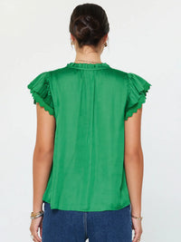 Emerald Green Ruffle Sleeve V-Neck Blouse
