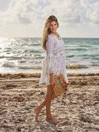 White Lace Bell Sleeve Beach Cover-Up Dress