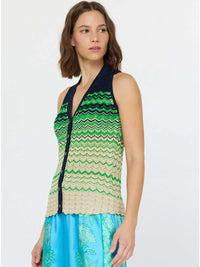 Chevron Stripe Sleeveless Knit Button Front Top