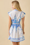 Blue Floral Belted Button-Front Mini Dress