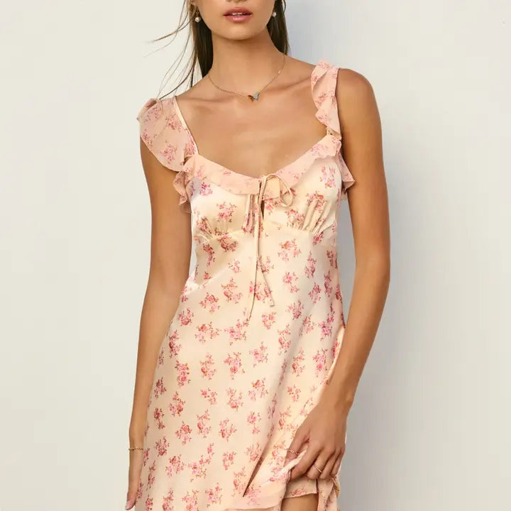 Contrast Fabric Square Neck Mini Dress with Fitted Bodice