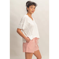 White Relaxed Fit Cropped V Neck Tee