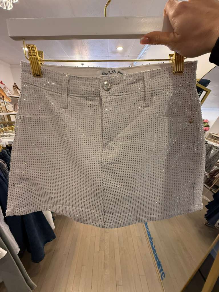 White Rhinestone Embellished Mini Skirt