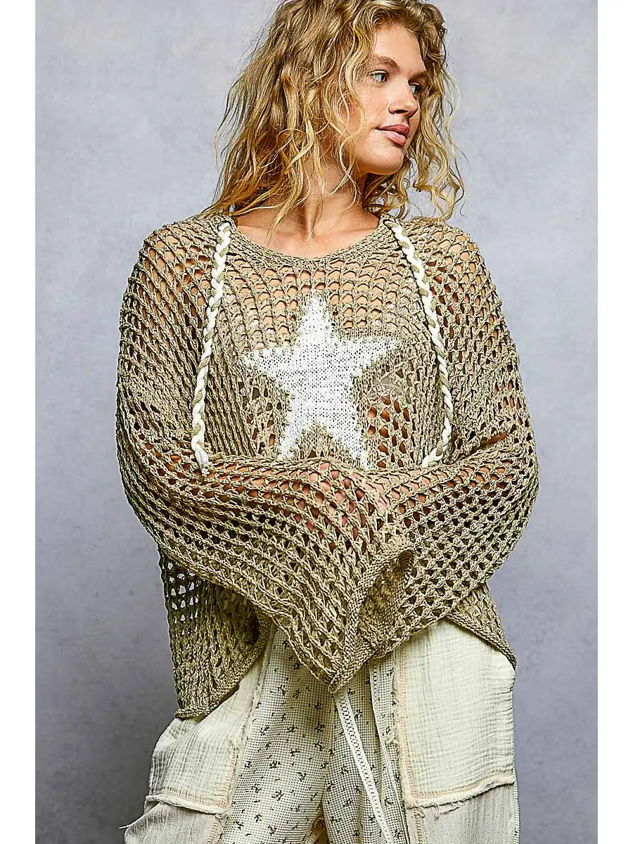Boho Crochet Star Hooded Knit Top