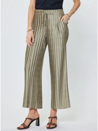 Pleated Wide Leg Drawstring Pants Olive Green