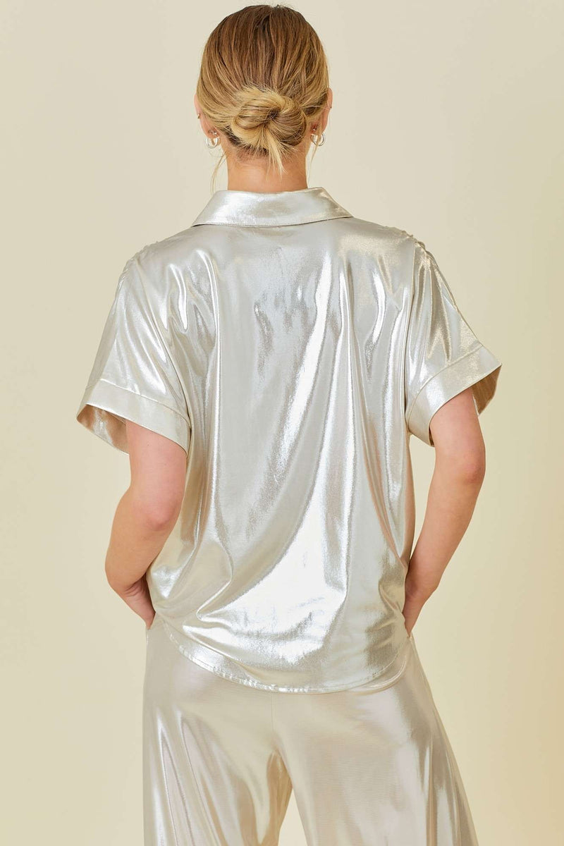 Metallic Drop Shoulder Top