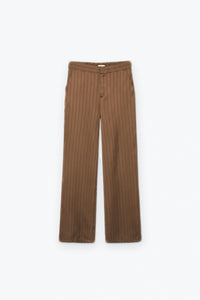 Brown Striped Pleated Wide Leg Pants