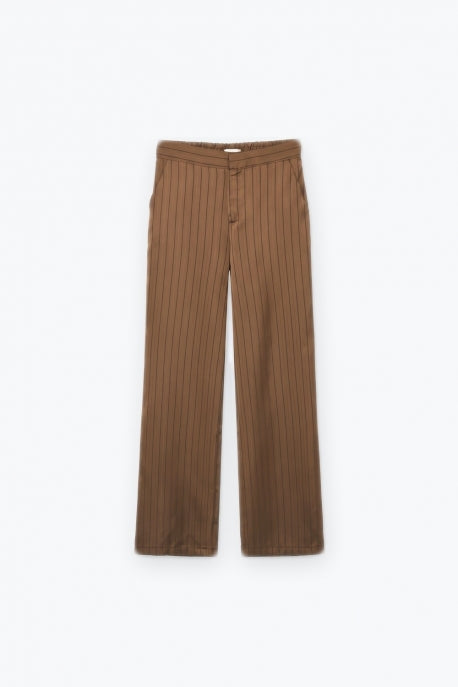 Brown Striped Pleated Wide Leg Pants