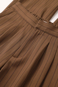 Brown Striped Pleated Wide Leg Pants