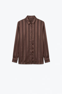 Brown Satin Striped Long Sleeve