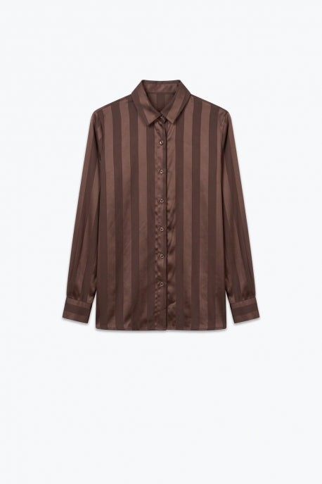 Brown Satin Striped Long Sleeve