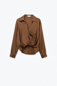 Chocolate Tonal Stripe Twist Front Top