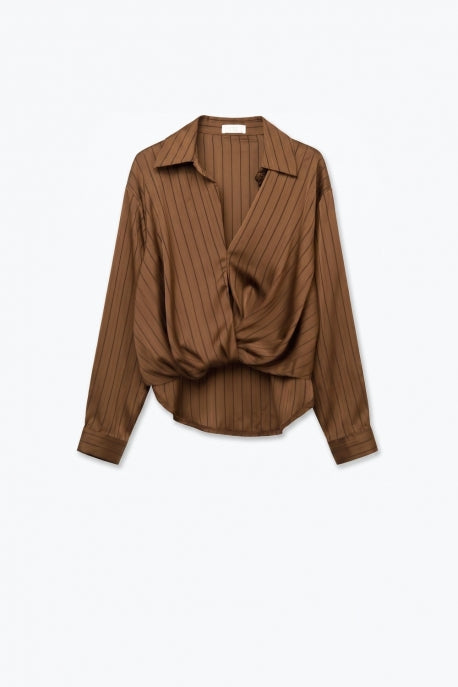 Chocolate Tonal Stripe Twist Front Top
