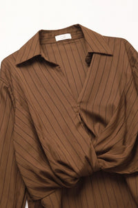 Chocolate Tonal Stripe Twist Front Top