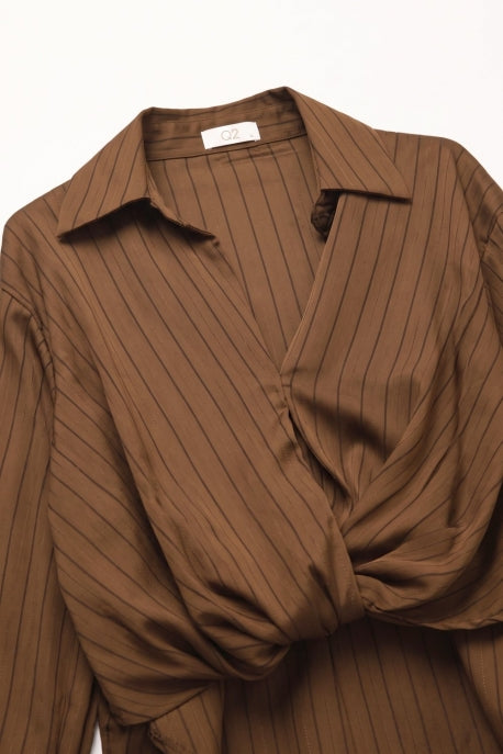 Chocolate Tonal Stripe Twist Front Top
