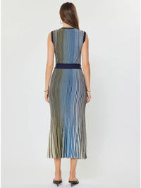 Colorblock Stripe Sleeveless Knit Midi Dress with Waist Tie