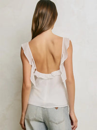 White Ruffle Trim Sleeveless Chiffon Blouse