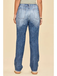 High Rise Elastic Waist Straight Leg Jeans in Vintage Ombre Wash