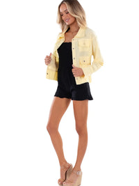 Light Yellow Cropped Utility Jacket with Button Front and Pocket Detail