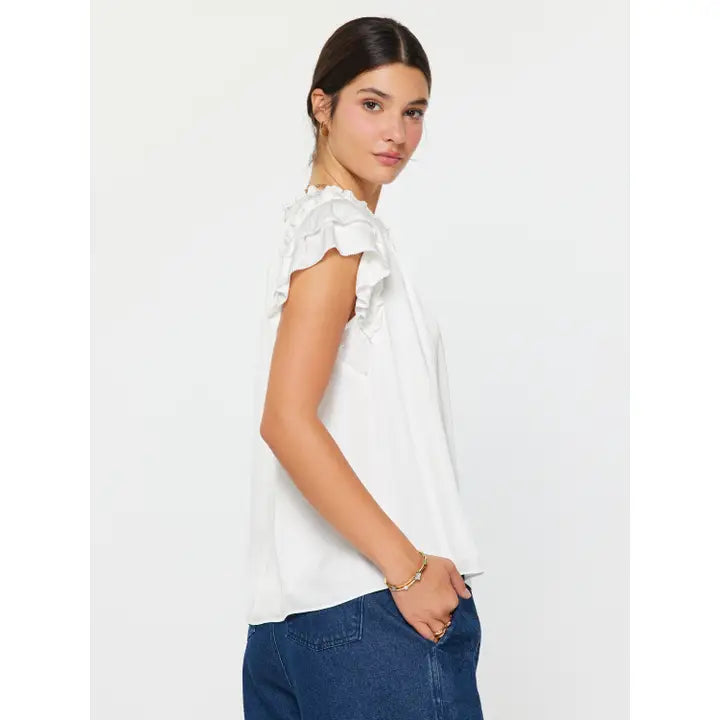 White Ruffle Sleeve Lightweight Blouse