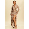 Belted Wrap Maxi Shirt Dress with Abstract Print