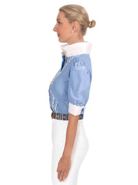 Puff Sleeve Scallop Trim Blouse in Powder Blue