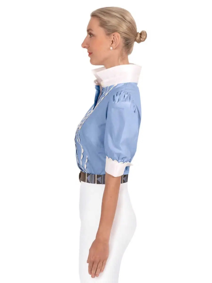 Puff Sleeve Scallop Trim Blouse in Powder Blue