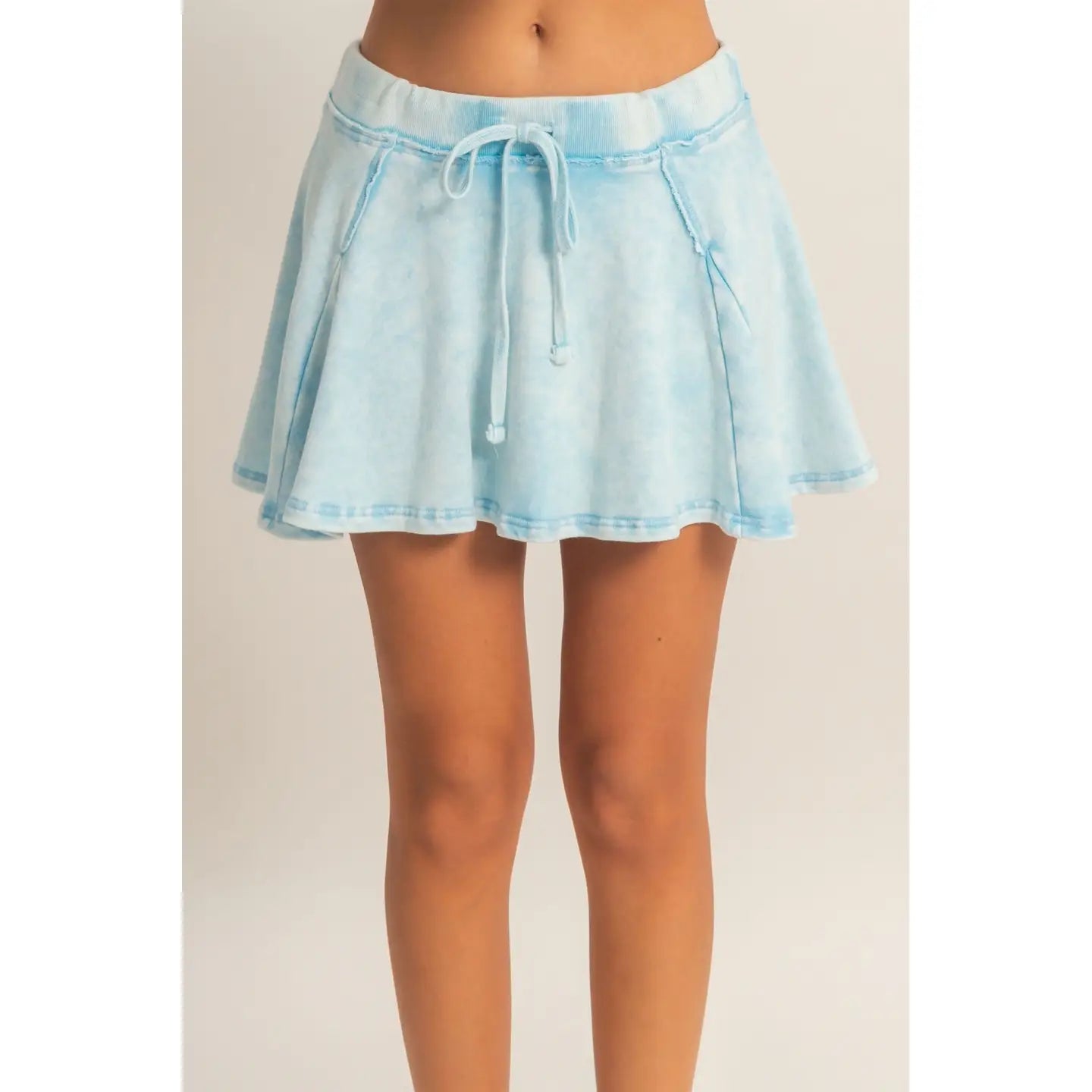 Light Blue Washed Lounge Skort with Drawstring Waist