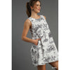 Toile Print Sleeveless Mini Dress in Black and White