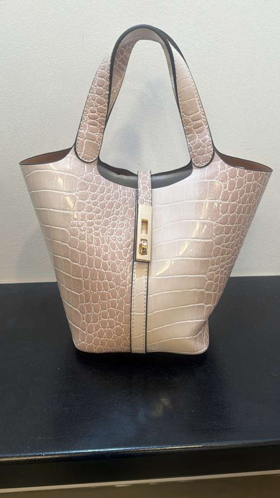 Croc Embossed Structured Top Handle Tote Bag