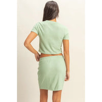 Mint Green Textured Crop Top and Mini Skirt Set