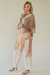 MESH TASSEL 1/2 SLEEVE LOOSE FIT KIMONO COVER UP