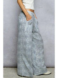 Striped Wide Leg Lounge Pants with Drawstring Waist and Patch Pocket Detail
