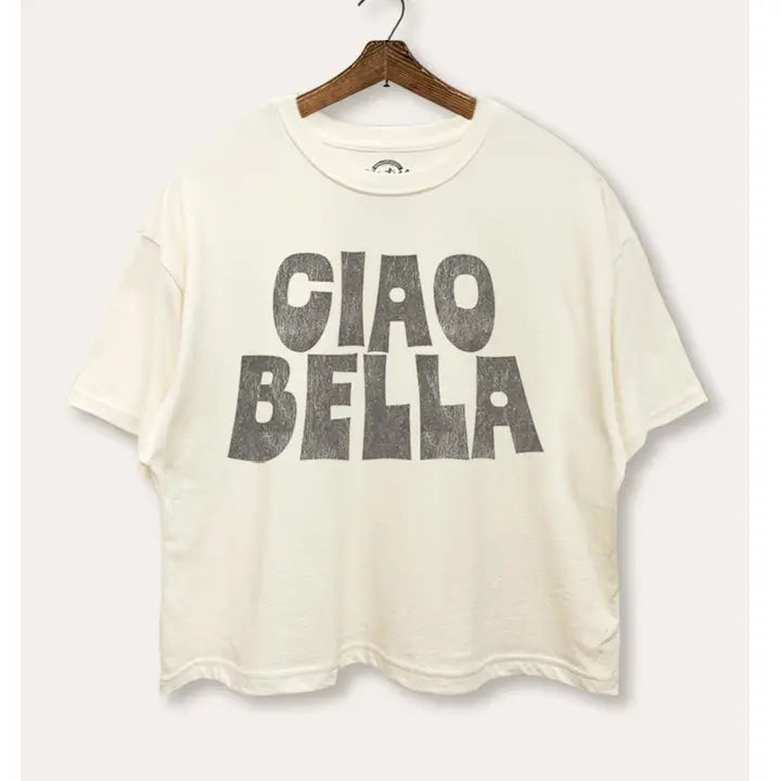 Ciao Bella Graphic Cropped Tee in White